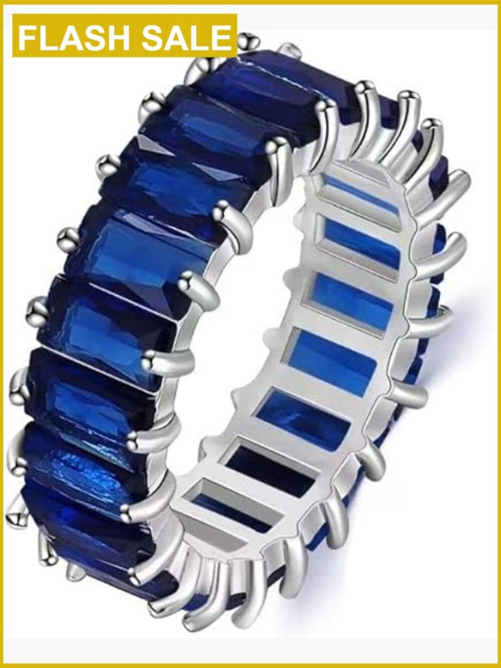 Cubic Zirconia Emerald Cut Eternity Ring, Multi Color Gemstone Rainbow Band,
